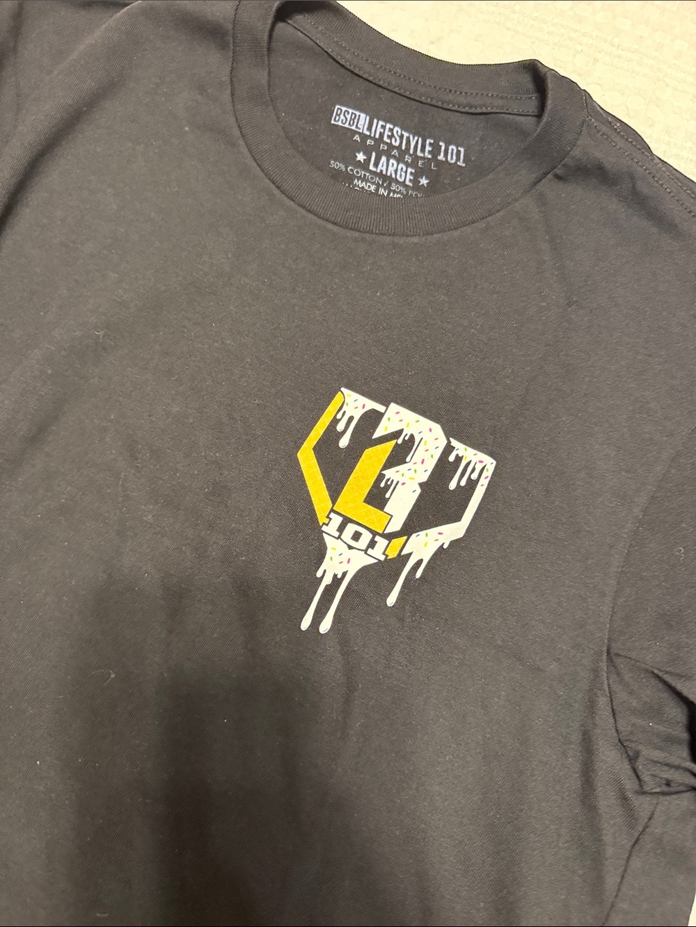 BSBLifestyle 101 Men's Black Short Sleeve Graphic Tee with Yellow Accent